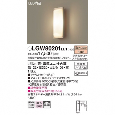 ѥʥ˥å LEDݡ饤 ŵ忧 ľշ ɱ ̩ķ Ȼ LGW80201LE1